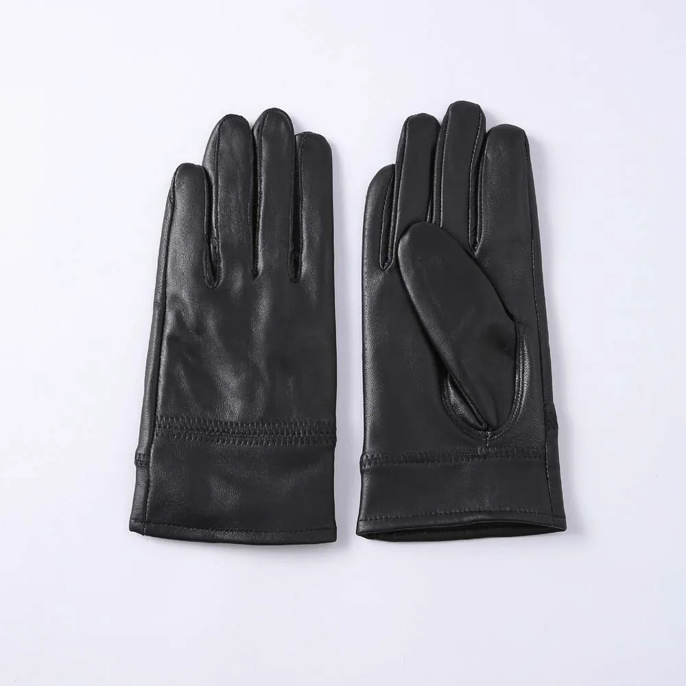 1pair Soft PU Anti-cold Gloves Solid Color Warmer Black Thickened Gloves Adjustable Waterproof Windproof Mittens Winter