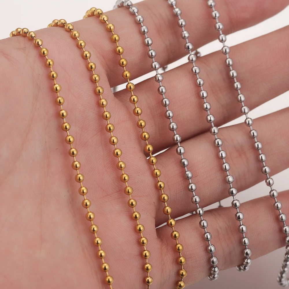 

2meter Stainless Steel 2.4mm Gold Plated Beads Ball Chain for DIY Necklace Bracelet Parts Jewelry Making Supplies Wholesale Bulk