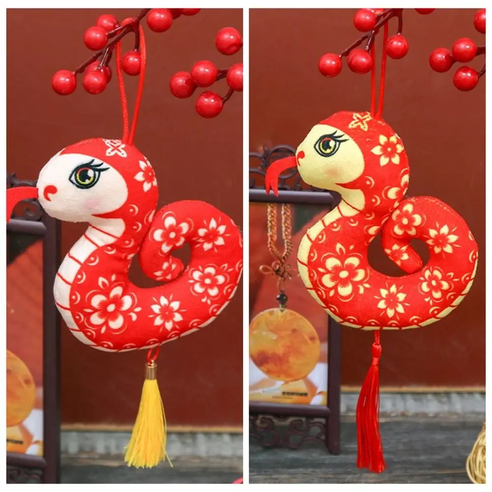 Kawaii Flower Snake Dolls Pendant Tassels Stuffed Spring Festival Decorations Bag Hanging Cute 2025 New Year Toys Girl/Boy