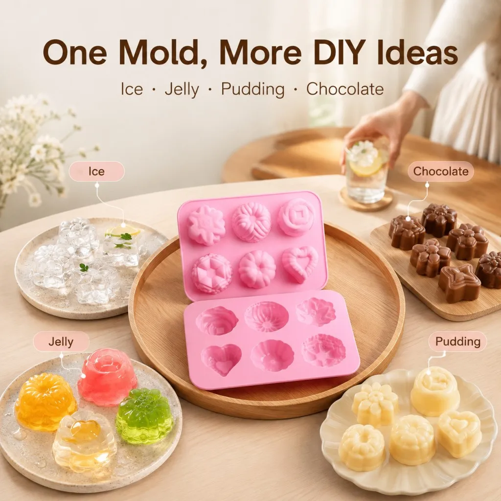 Silicone Chocolate Mold 6 Cavity Flower Heart Star Shape Ice Cube Tray DIY Jelly Pudding Candy Food Grade Baking Accessories