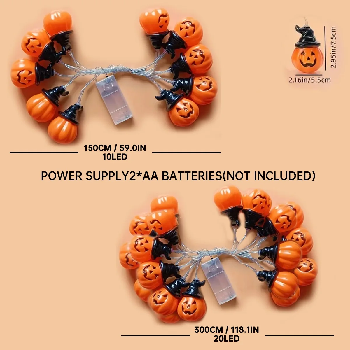 1 قطعة 10/20 LED هالوين اليقطين الصغيرة مع قبعة سوداء سلسلة أضواء بطارية تعمل للمنزل ويندوز داخلي في الهواء الطلق حديقة ديكور