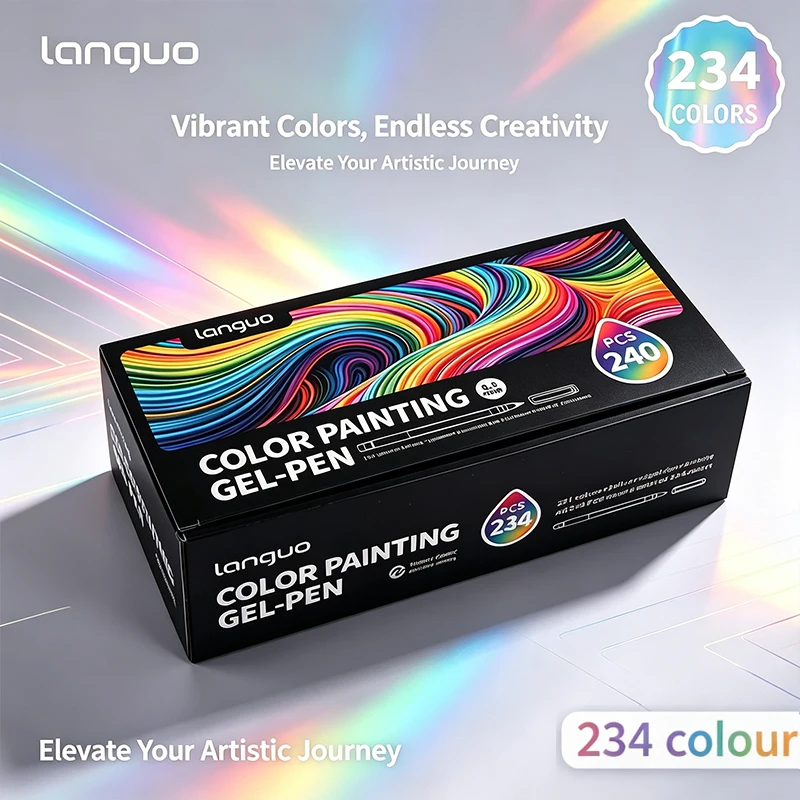 Languo 240Pcs 234 Colors Gel Pen Set 0.6mm Fine Tip Color Painting Gel Pens for Journaling Drawing Scrapbooking Black Paper Art