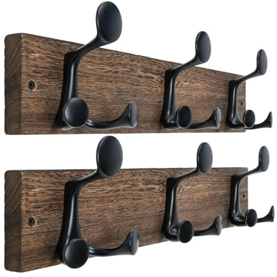 

Coat Rack Wall Mount" Solid Wood Coat Hooks Wall Mounted Coat Hanger 16" Hole to Hole Heavy Duty Hook Rack Rail 3 Triple Hooks