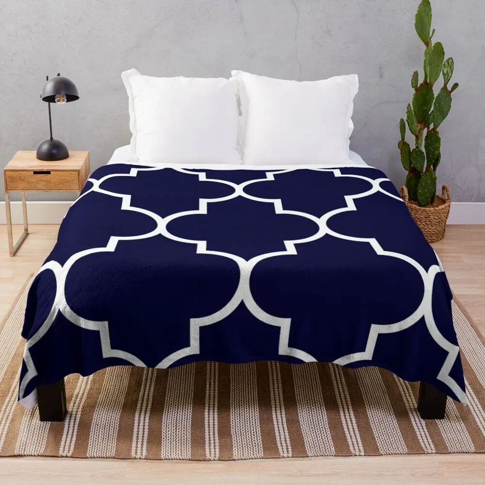 

Quatrefoil Large Navy Blue Throw Blanket Plaid Thins Blankets