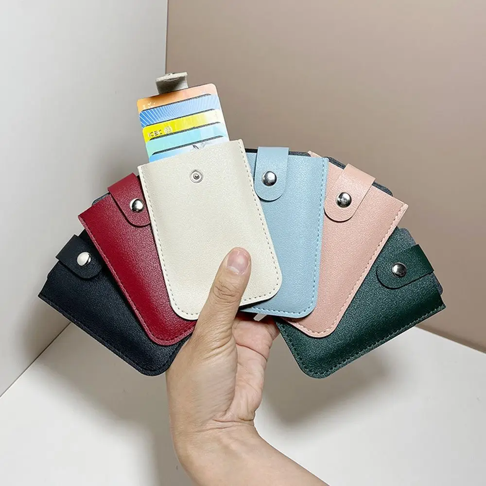 PU Leather Credit Card Case Students Bus Card Holder Women Card Case Small Purse Wallets Pulling Card Holder Men Card Cover