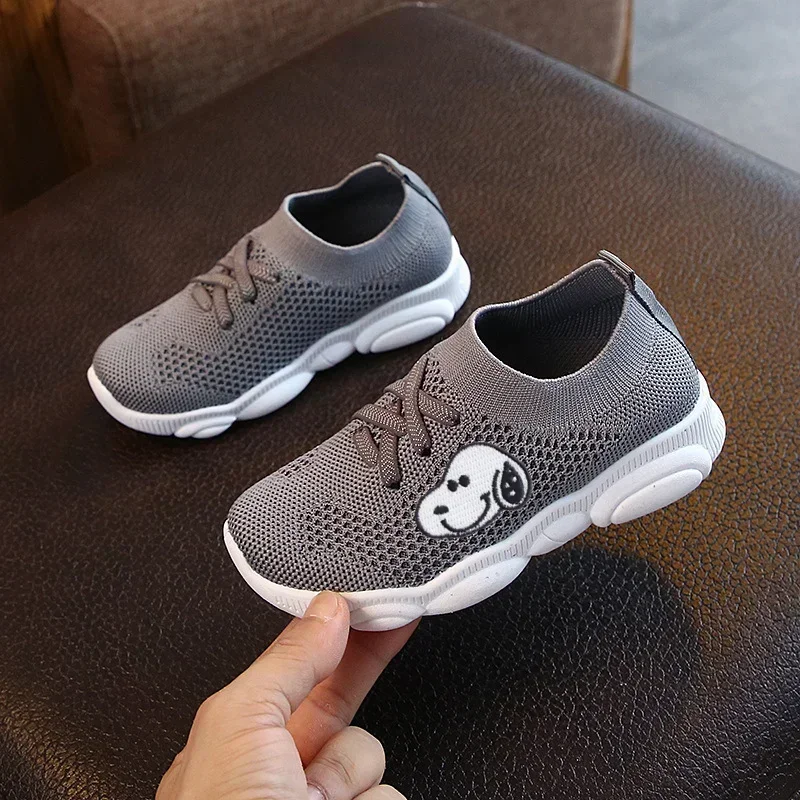 

Boys Girls Sports Shoes Dad Knitted White Snoopy Spring and Autumn Children Casual Shoes Elastic Socks Shoes