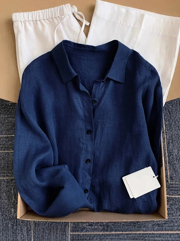 

Long sleeved cotton linen shirt women's linen spring and autumn 2025 new Korean version versatile casual linen shirt top