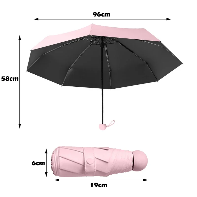 Sun Umbrella Five Fold 8 Bone Sunscreen Sunshade Black Glue Anti Ultraviolet Ultra Light Small Folding Umbrella With Storage Box