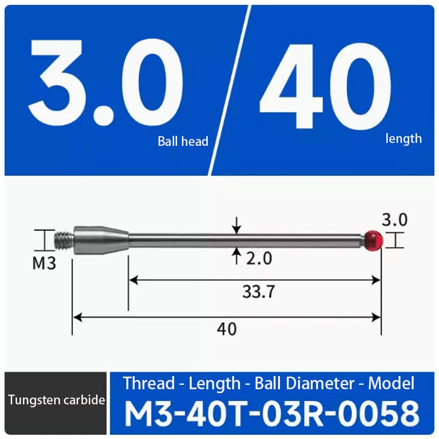 Aguja de medición de tres coordenadas M3, aguja de medición de acero de tungsteno, máquina CNC, sonda Renishaw, aguja de contacto tridimensional