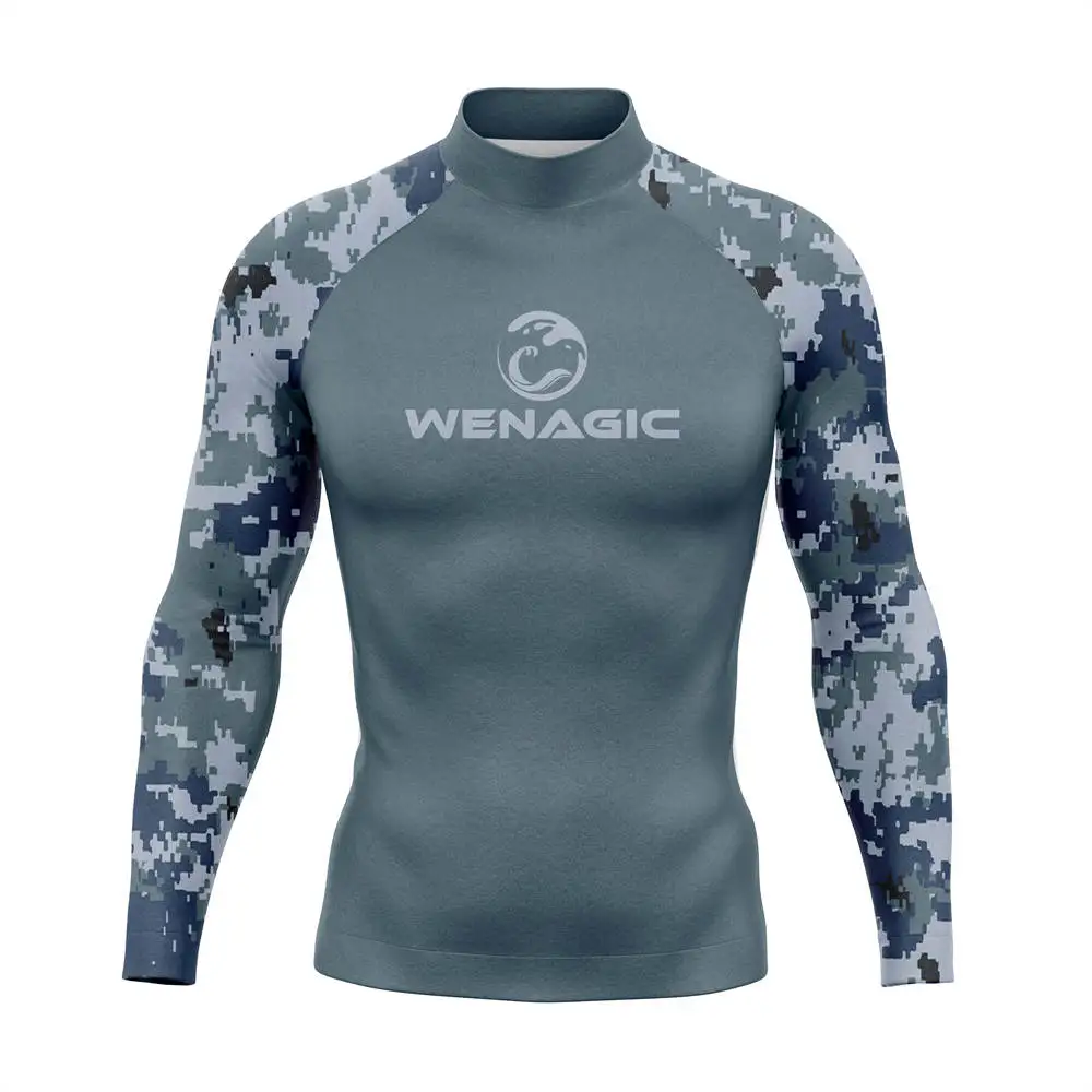 Men Camouflage UV Protection Lycra Rashguard Long Sleeve Swimsuit Swim Rash Guard Quick Dry Surf Driving T Shirt For Swimming