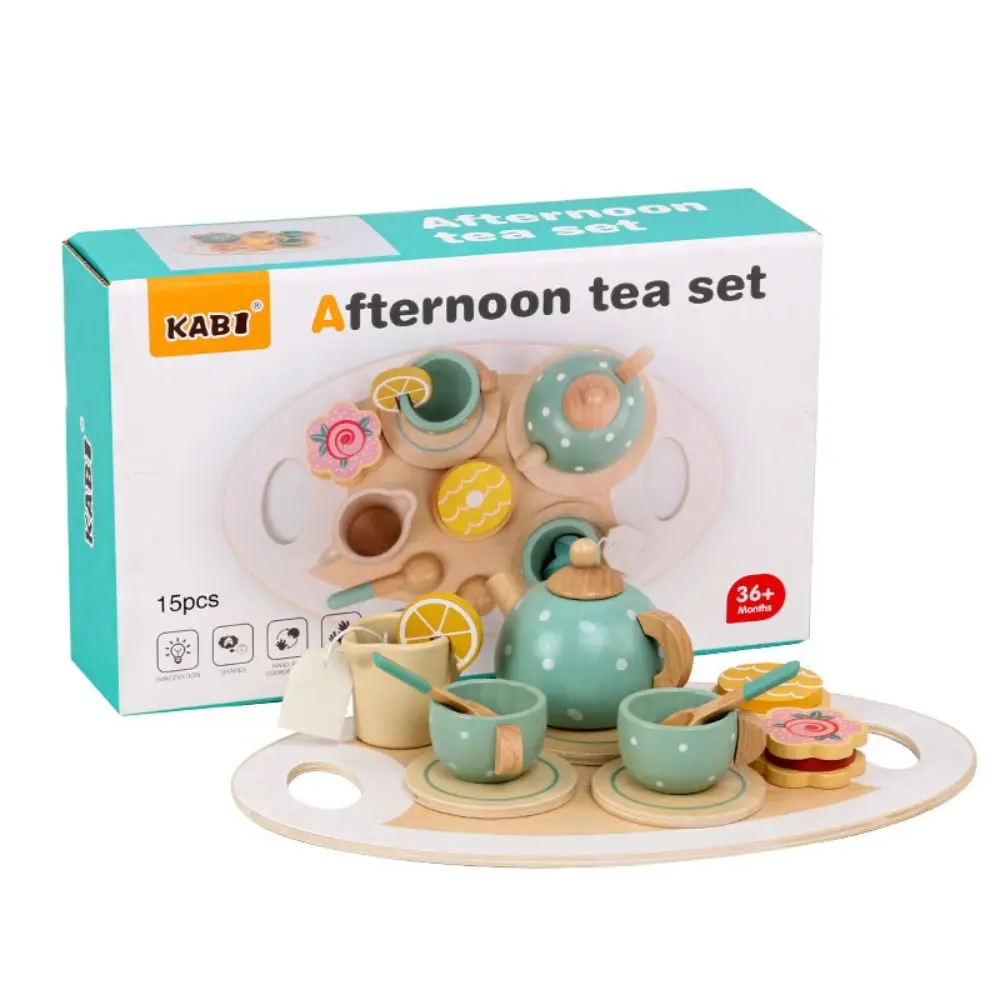 Juego de té de la tarde de simulación divertida, juguetes de madera, juegos interactivos sociales, juego de tazas de té de cocina, juguete de educación temprana para niños pequeños