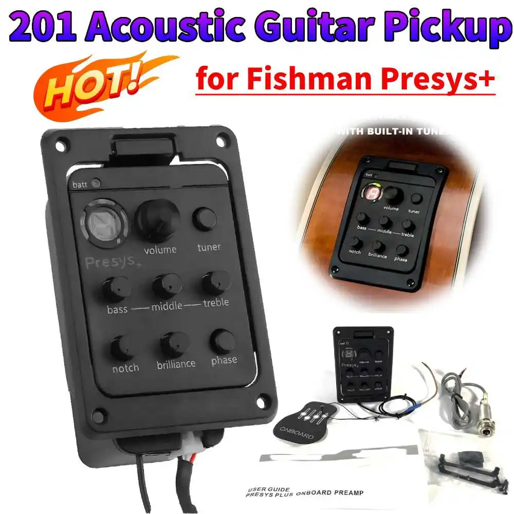 201 Classic Acoustic Guitar EQ Tuner Piezo Pickup Onboard Preamp System 4 Band Acoustic Guitar Pickup Preamp for Fishman Presys+