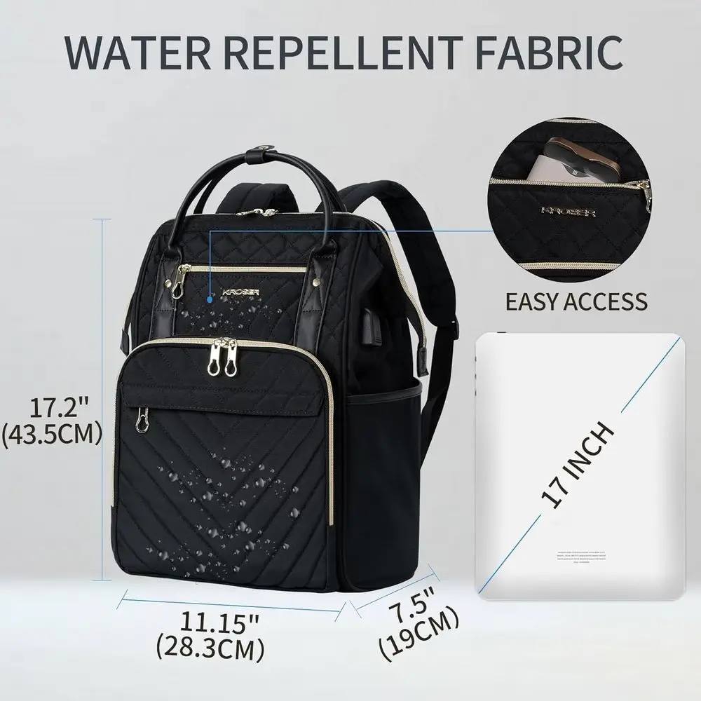 17 Sac à dos élégant et étanche pour ordinateur portable avec port USB pour un usage universitaire et décontracté