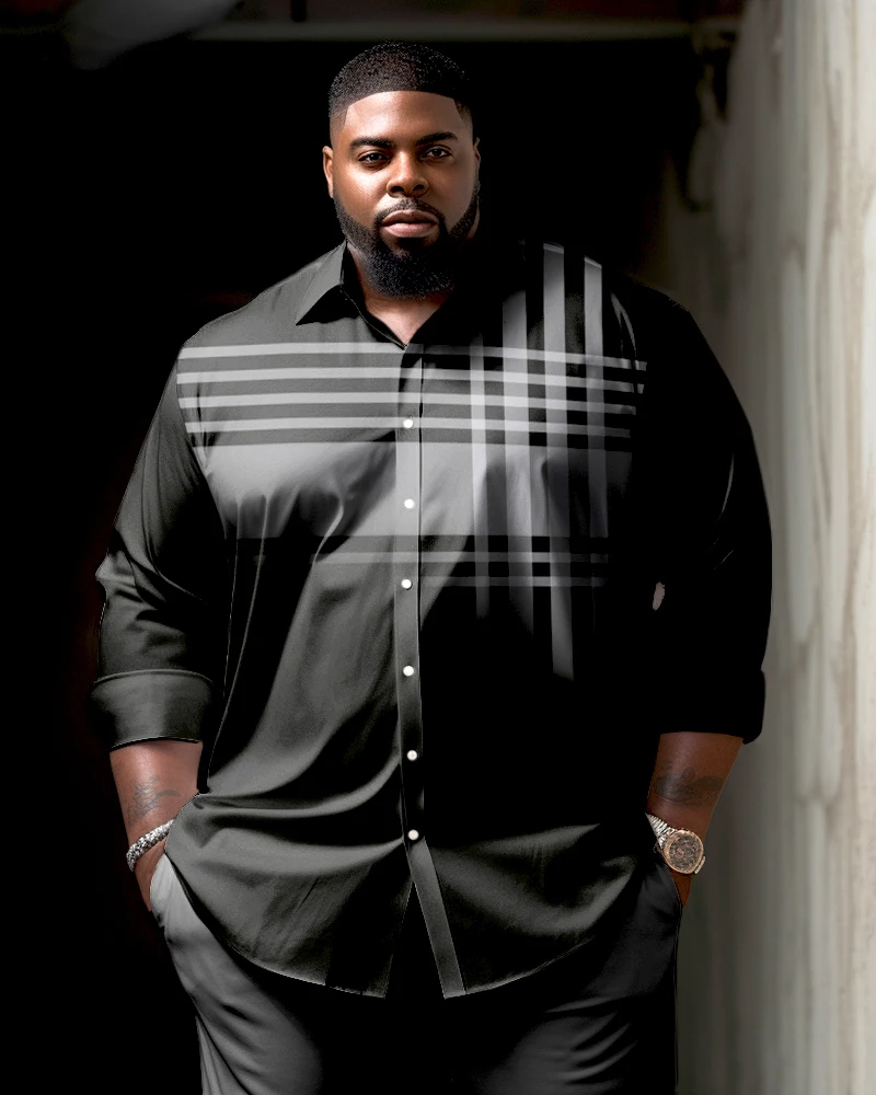 Biggmans Business Purple Shirt Top For Big And Tall Suit Summer Men\'s Clothing Long sleeve Black Leisure Man Plus Size 9XL