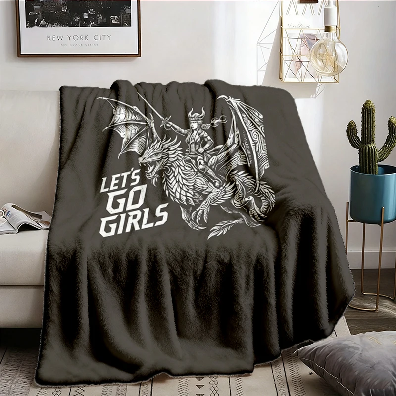 Warrior Woman Dragon Rider Flannel Blanket, Let's Go Girls Flannel Blanket, Feminist Empowerment Flannel Blanket