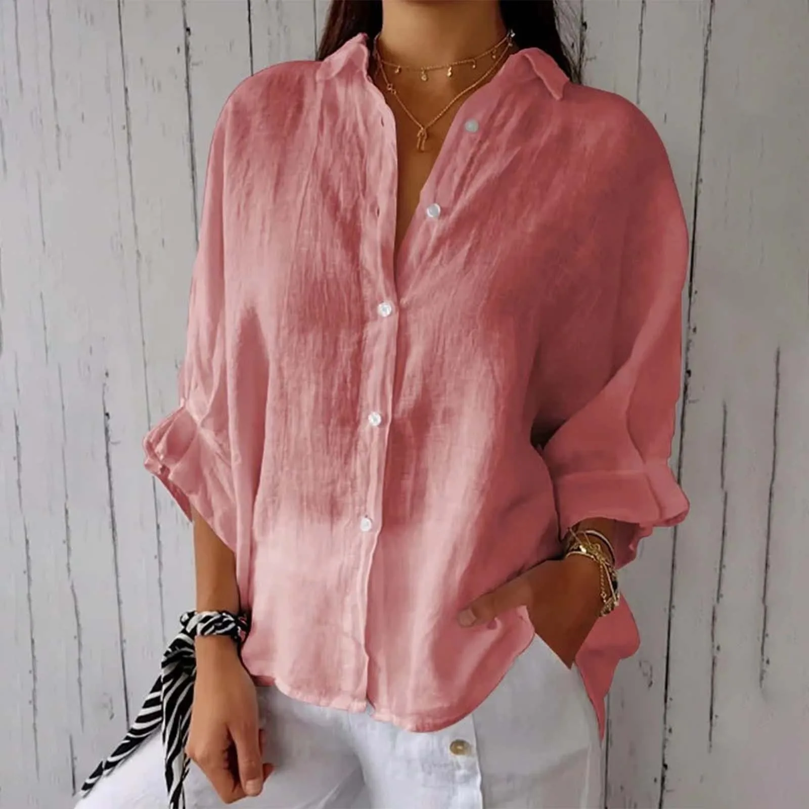 Ladies Summer Cotton And Linen Tie Back Design Shirt Loose Blouse Casual Top Matching Flannel Shirts for Couples