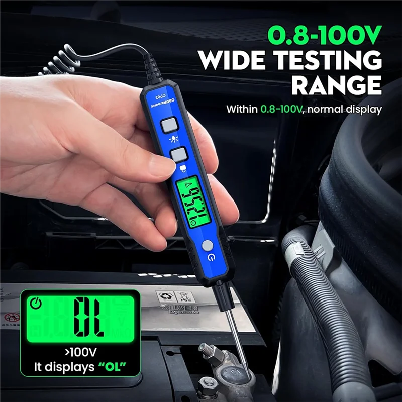 A76X-Automotive-testlicht, 0,8 V-100 V spanningsstroomcircuitsondetester met zoemer, bidirectionele spanningstester