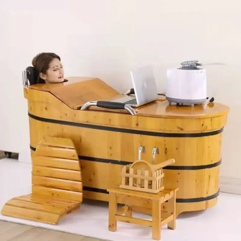 Cedar Wood Bath Bucket with Automatic Constant Temperature Heating Thermal Insulation Wooden Tub for Adult Home Use