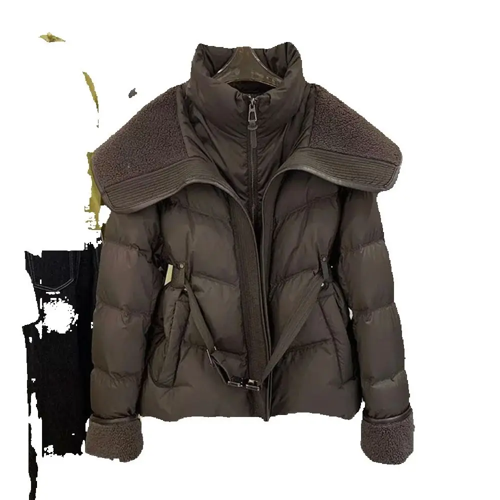 

European Goods Double Collar Down Cotton-Padded Jacket Women's Winter 2025 New Fashion Lamb Wool Warm Sports Casual Slim Coat