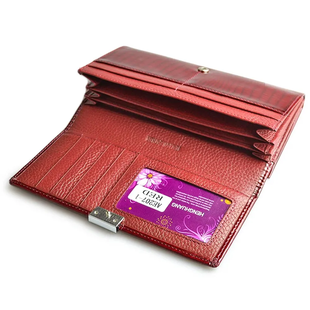 Luxury Genuine Leather Womens Wallets Patent Alligator Bag Female Design Clutch Long Multifunctional Coin Card Holder Purses