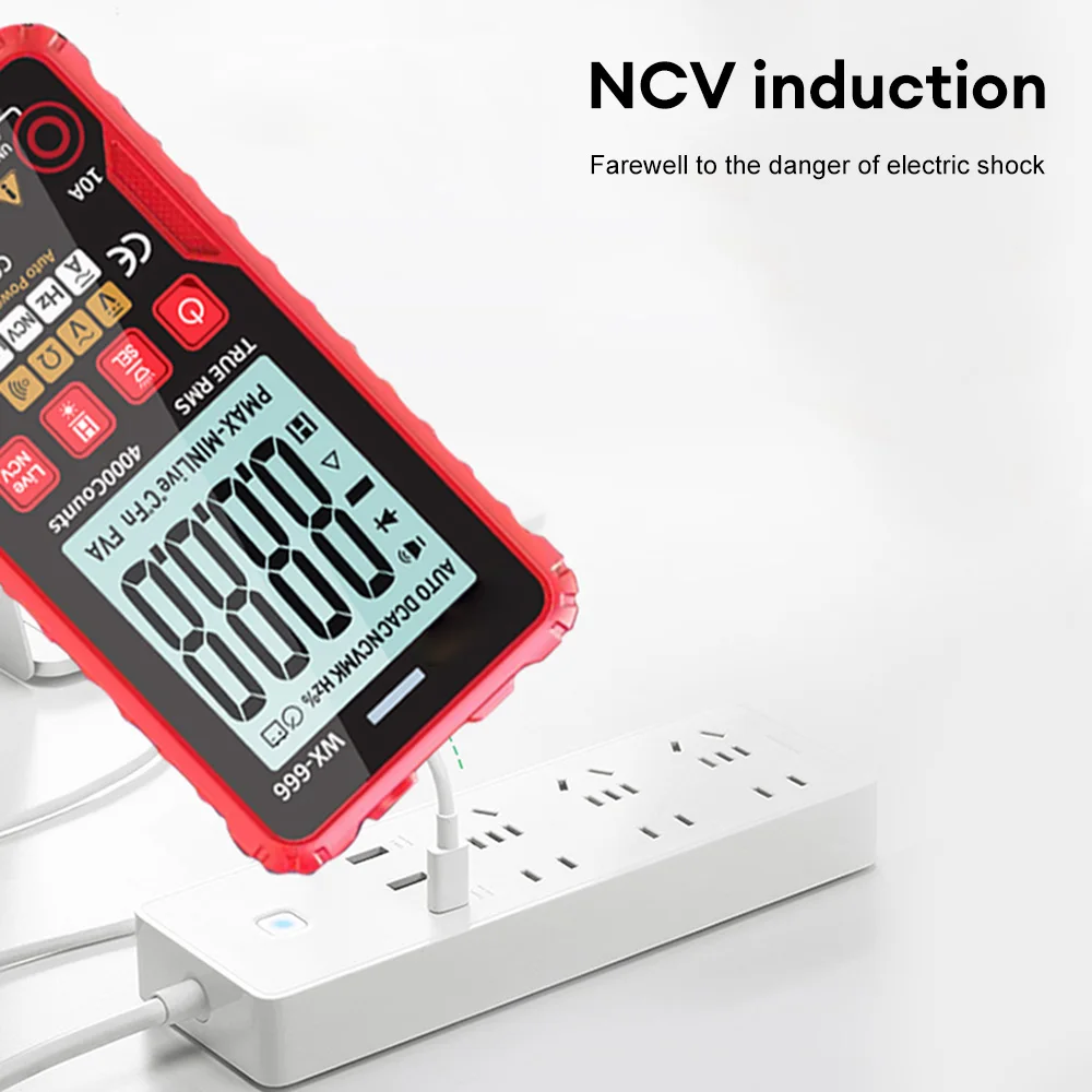 충전식 디지털 멀티미터 컬러 LCD 디스플레이 6000 카운트, 자동 범위 옴미터 캡 옴 Hz 다이오드 전압 테스터, WX666