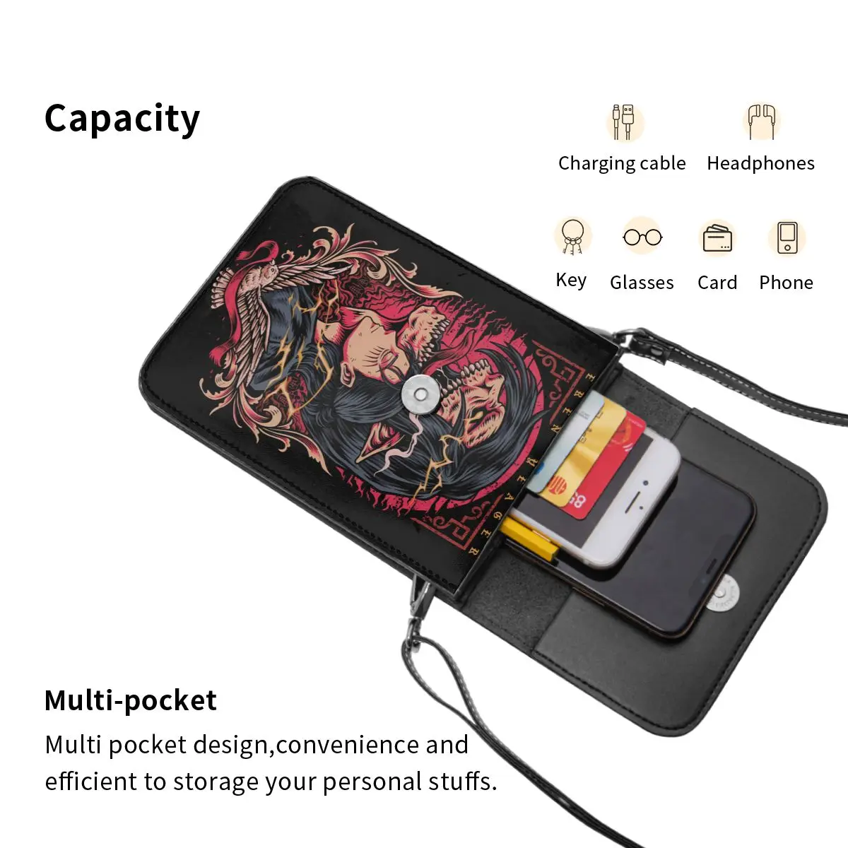 Anime Attack On Titan Crossbody Wallet Cell Phone Bag Shoulder Bag Cell Phone Purse Adjustable Strap