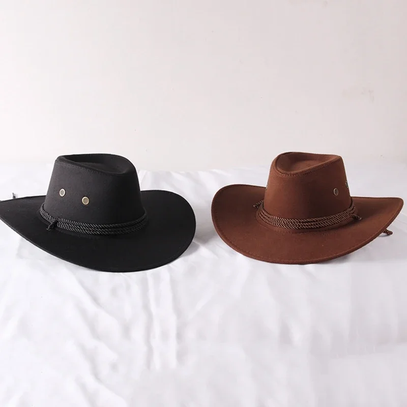 Vintage-Western-Cowboyhut, einfarbig, Basin-Hut, breite Krempe, Jazz-Hut, Outdoor-Sonnenschutz für Wandern, Camping, Reiten – Detail 5