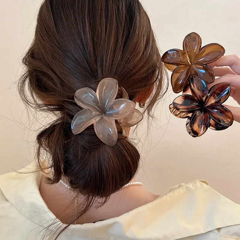 Women's Laser Mermaid Princess Flower Shaped 8cm/3.15in Large-Size Brown Beige Lightweight Plastic Hair Clips Fashionable And