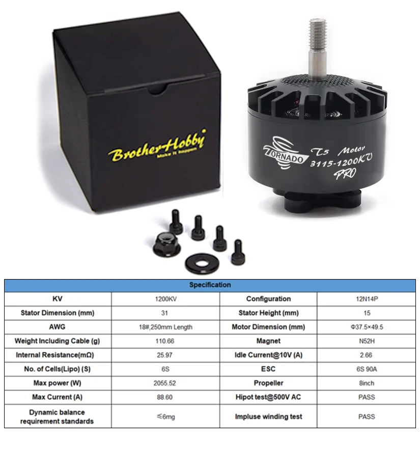 1/4PCS BrotherHobby Tornado T5 3115 Pro Brushless Motor 400/640
