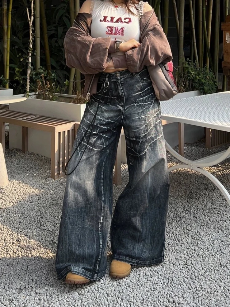 ADAgirl Women Y2k Baggy Vintage Jeans Harajuku Fashion Straight Do Old Wide Leg Full Length Denim Pants Hip Hop Causal Trousers