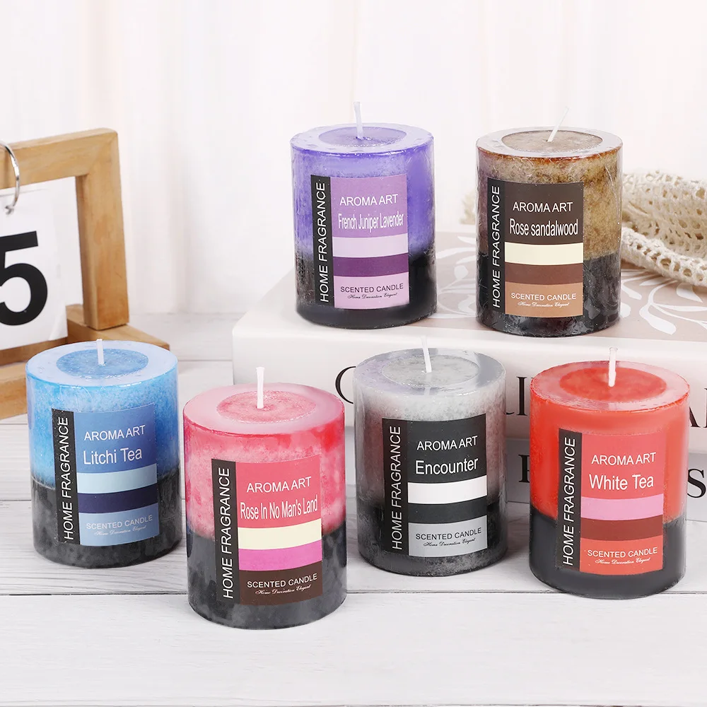 

Diameter 6cm Handmade Vintage Cylindrical Scented Candle Home Smokeless Romantic Ornament Emergency Lighting Wedding Church Cand
