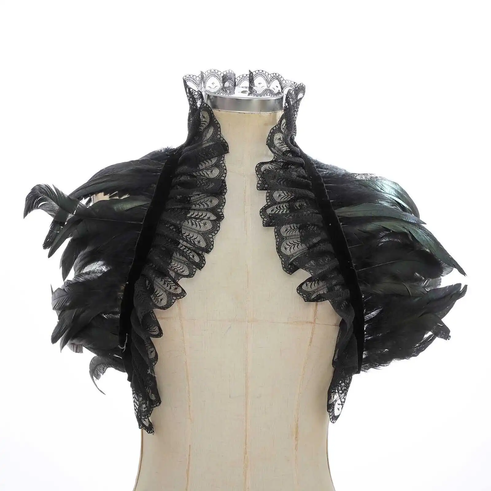 Gothic Sle Feather awl Stage Performance Faion ow Model Accory Film And TV ooting Fake Collar Decorative Prop