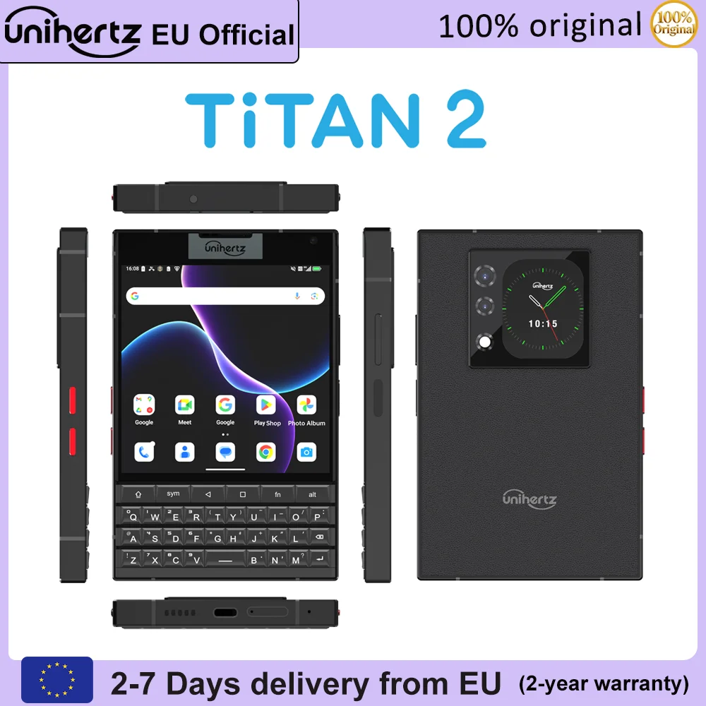 Unihertz Titan 2 Smartphone Android 15 avec clavier physique 5G 512GB 12GB double écran 50MP caméra double SIM 5050mAh batterie