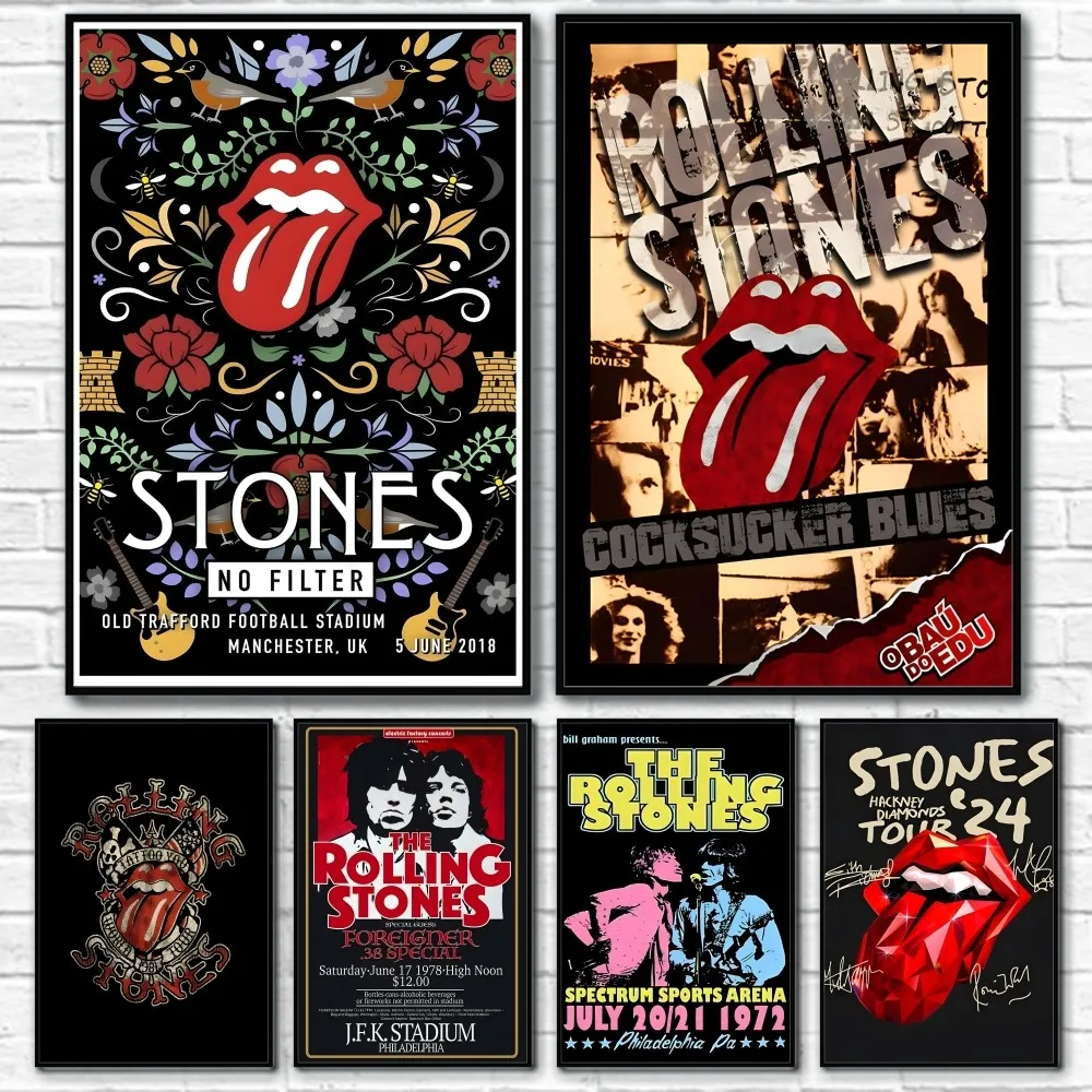 The R-Rolling S-Stones Band Poster Sticky Wall Art Printing Waterproof Home Living Bed Room Bar Aesthetic Decor