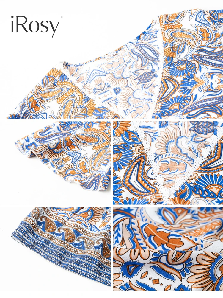 2024 New in Summer Paisley Print Boho Viscose Dress for Women Casual Loose Short Sleeve Deep V Neck Bohemian Vacation Dresses