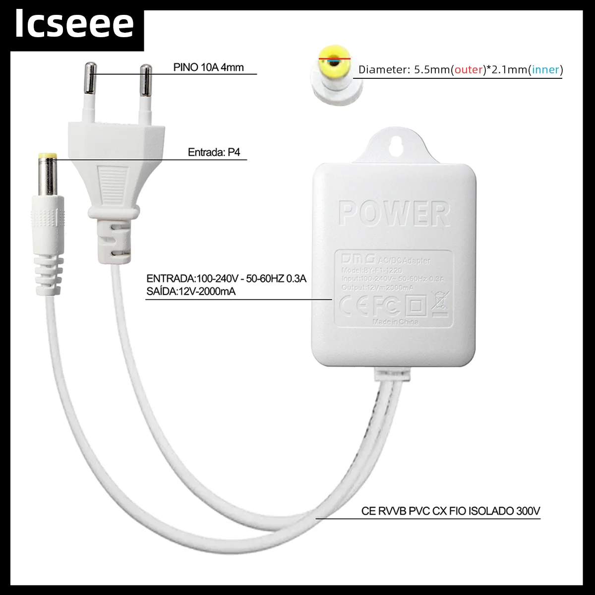 1 PC Power Supply Socket for Security Camera AC Input DC 12V 2A Output EU/AU/UK/US Plug Power Adapter Charger for Ip/AHD Cameras