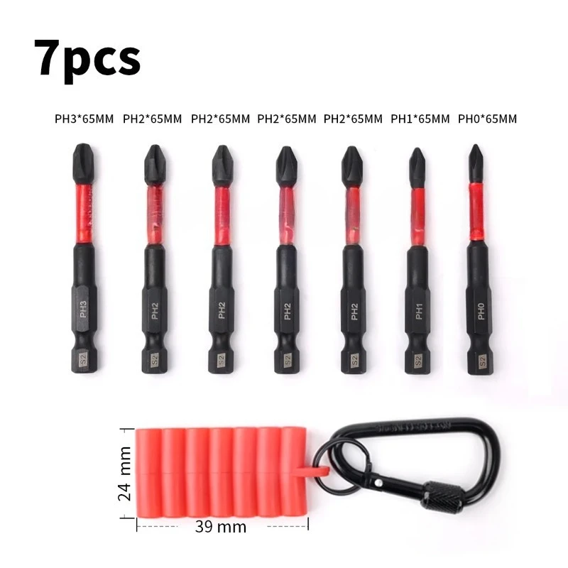 7-piece set of cross shaped PH0 PH1 PH2 PH3 65mm batch head storage strip tool set mini screwdriver head magnetic knife