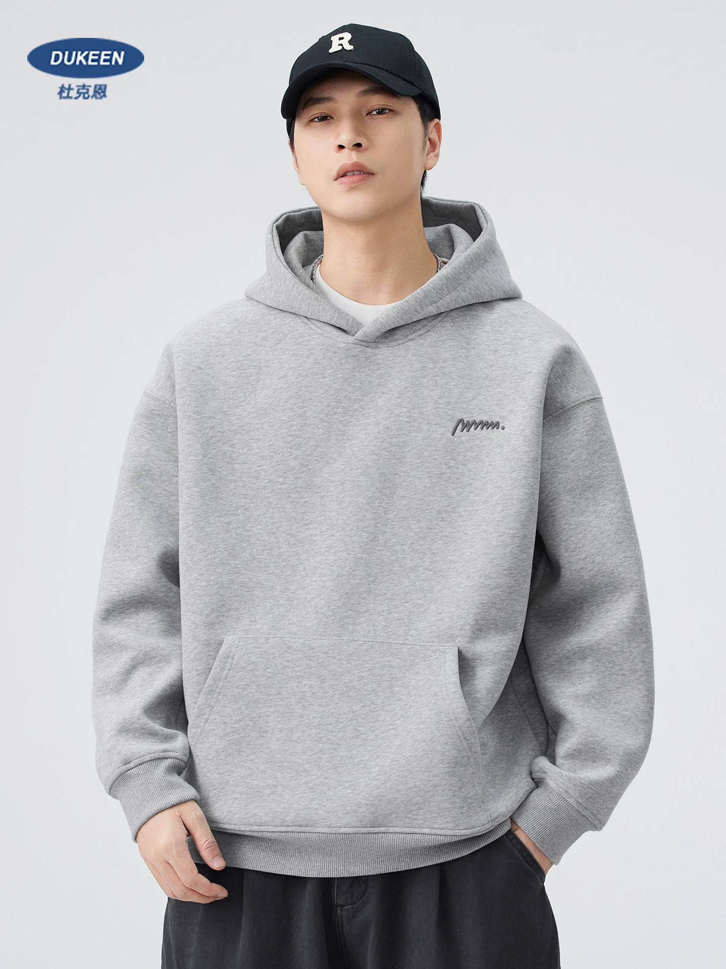 DUKEEN 420G Heavyweight Men's Hooded Sweatshirt Autumn and Winter Casual Trend Embroidered Loose Fit Pullover Men's Clothing