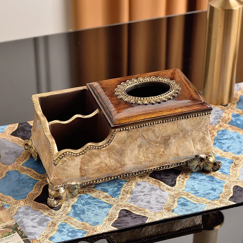 Retro European shell tissue box American pumping carton Home jewelry ornament Napkin box Living room desktop remote control box