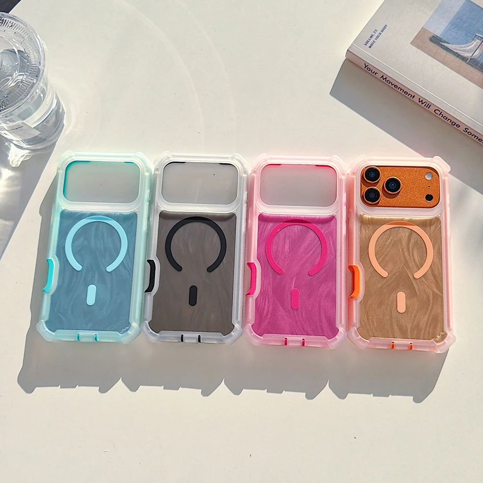 Magnetic Case For iPhone 17 Air 16 15 Pro Max Plus Air 14 13 Cases Laser Feather Pattern Wireless Charge Thick Shockproof  Cover view 4