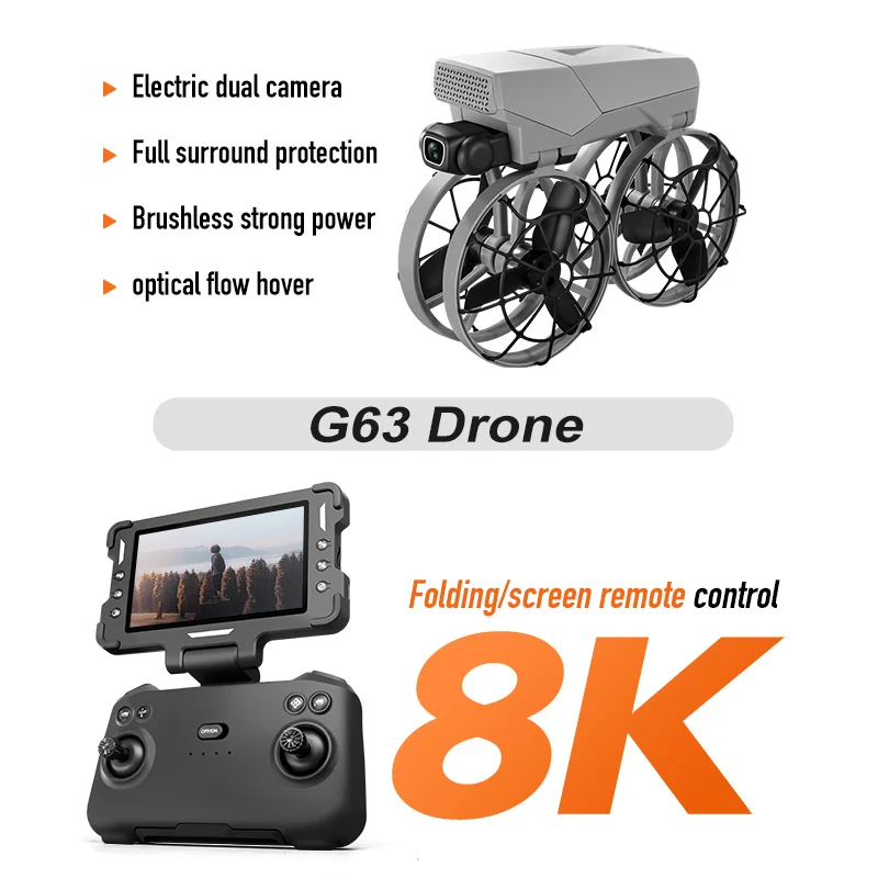 طائرة بدون طيار G63 قابلة للطي مع كاميرا 8K HD شاشة كبيرة 2.4G WIFI FPV محرك بدون فرشاة تدفق بصري تحوم كوادكوبتر للتصوير الفوتوغرافي