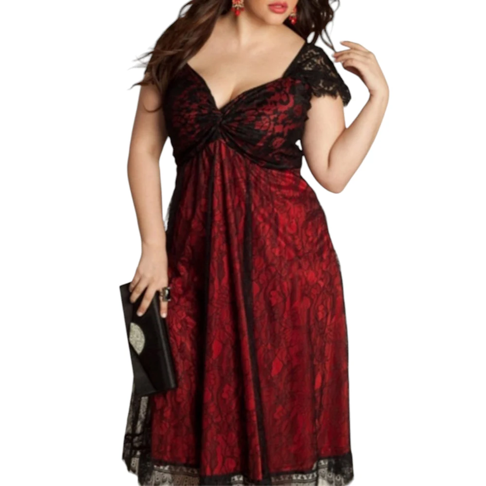 Plus Size 2024 New Sexy Gothic Dress Women's Lace Slim Flying Sleeve Warpped Sundress Ladies V Neck A-Line Evening Party Gowns