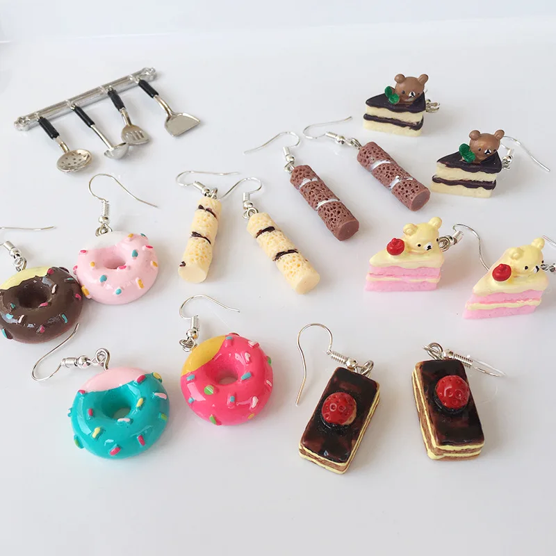 Funny Miniature Food Drop Earrings For Women Girls Cute Emulational Cake Donuts Dangle Earrings Personality Party Jewelry Gifts