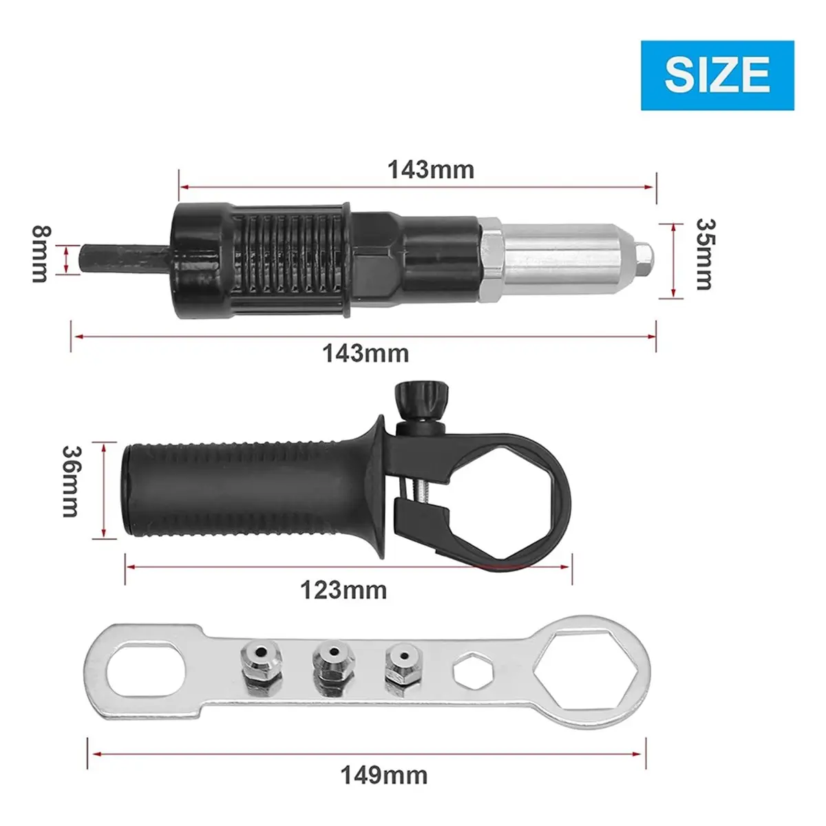 

AA91 Pop Rivet Gun Tool Rivet Drill Attachment Power Drill Tool Kit Cordless Rivet Gun