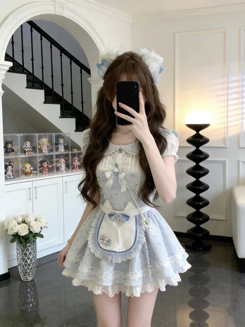 

Sweet Floral Short Skirt with Bowknot Waist Cinching Doll Collar Two Piece Set for Girls Spring Autumn Fashion Outfits