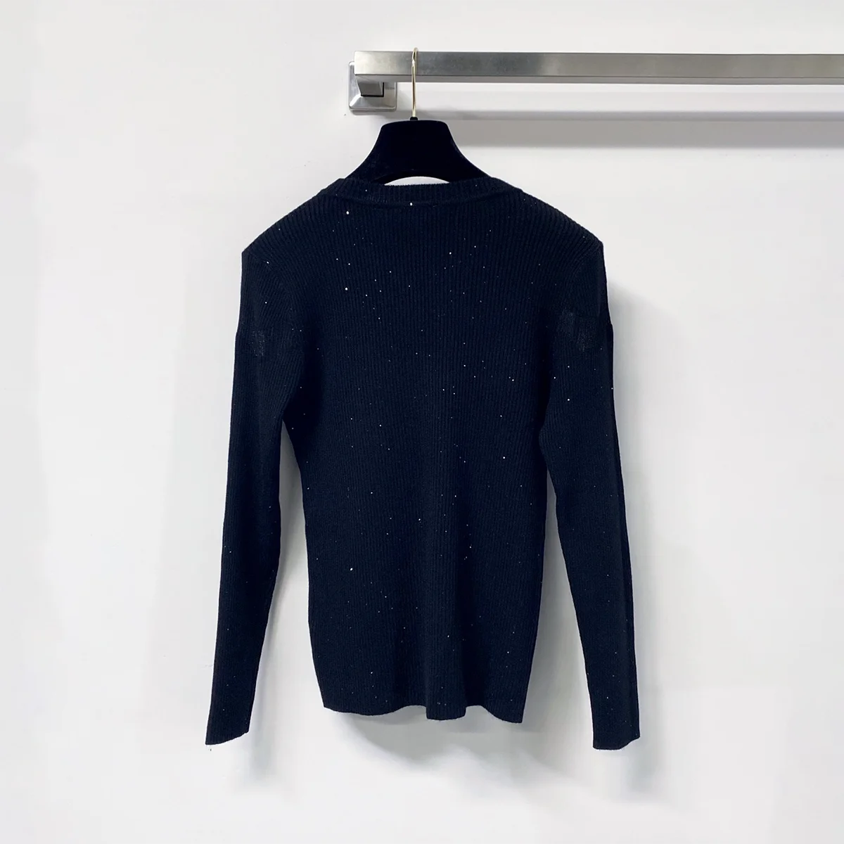 2026 High Quality Women's Round Neck Wave Mesh Hot Diamond Slimming Long Sleeve Knitted Bottom Shirt--2681208