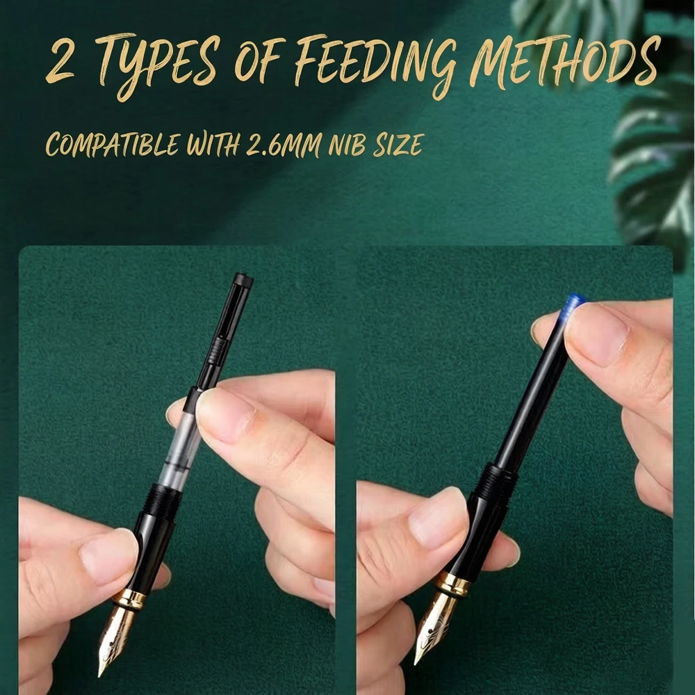 0.5mm Fine Nib Fountain Pen Black Metal Calligraphy Writing Gift Quality Ink Pen for Business And Office