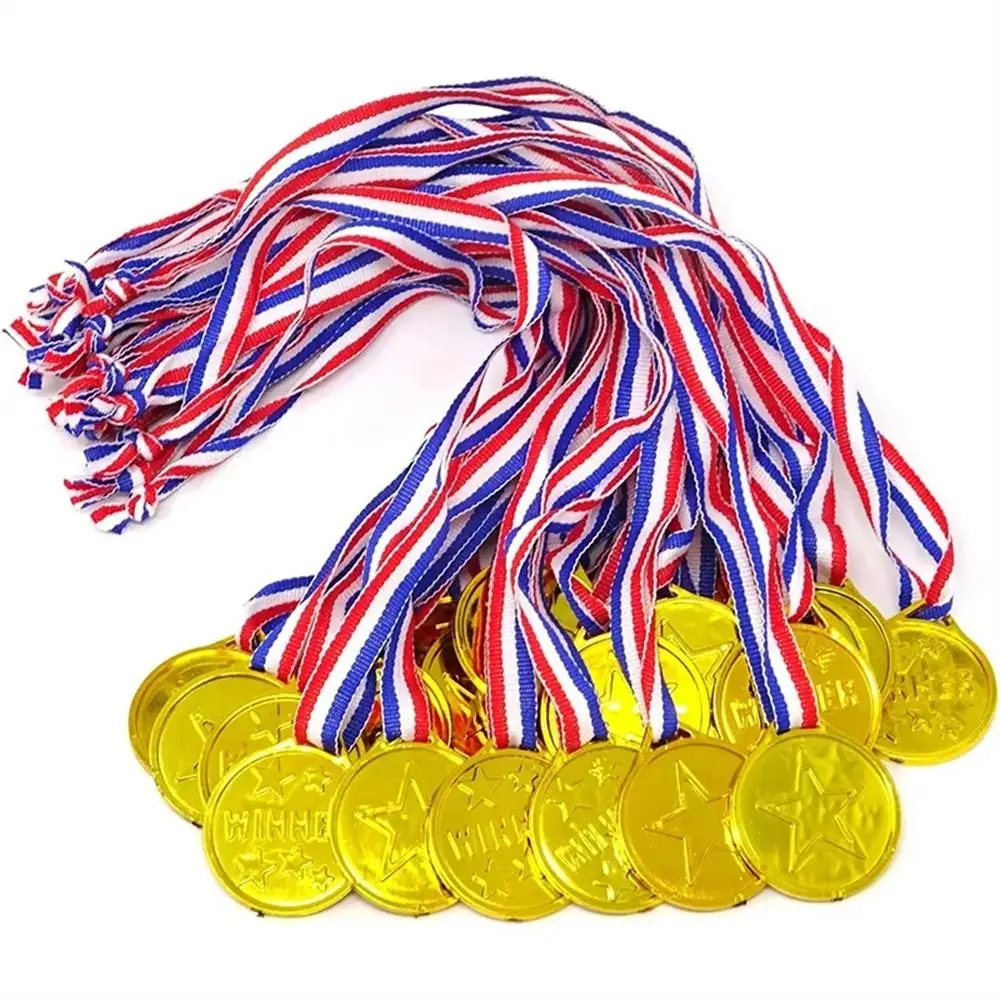 Ribbon Attached Plastic Gold Medals Winner Written Prize Awards Children's Winner Medals Reward Toys Golden Medals