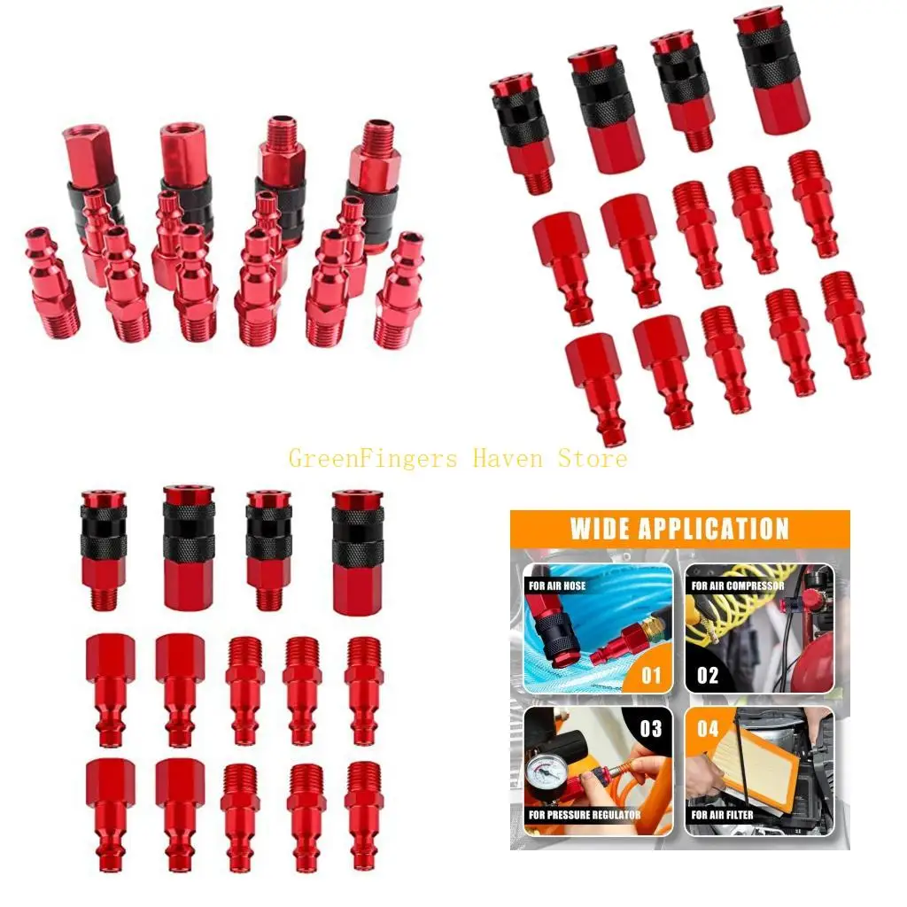 F68D Air Compressor Fittings 1/4NPT Quickly Release Couplers and Plugs, 14Piece Set for Sprays Guns Guns Inflation Accessories
