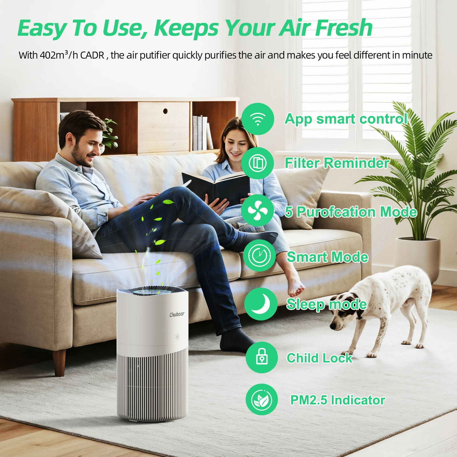 

Chuboor Air Purifiers Suitable for Pets 120m² ,H13 Hepa Effectively Removes 99.97% of Pet Odors, Pollen, and Dust humidifier